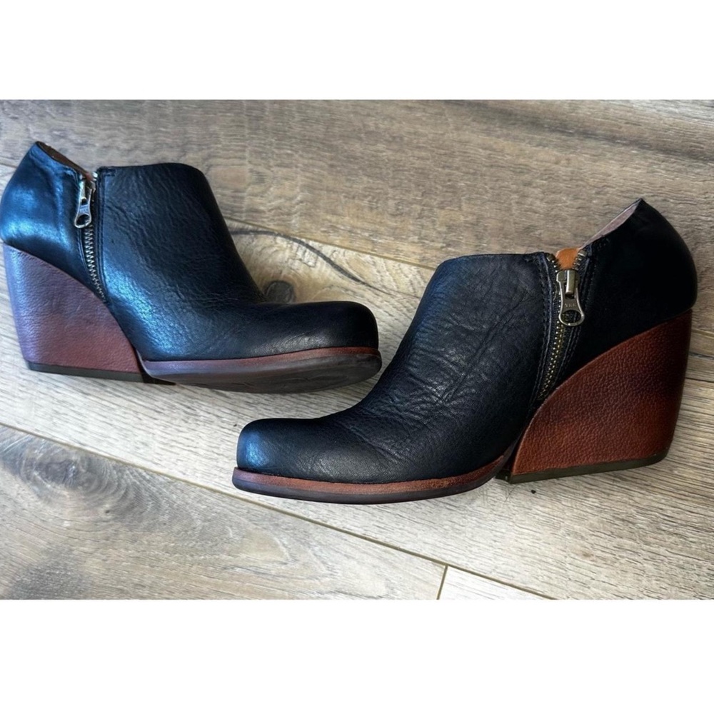 Kork Ease Shoes Womens 6.5 M Holmes Wedge Ankle Boots Black Leather Classic Zip